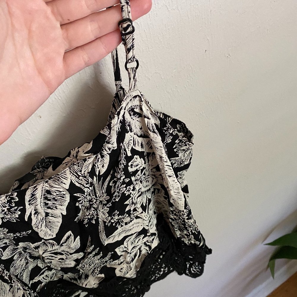 Topshop Black & White Floral Crop Top